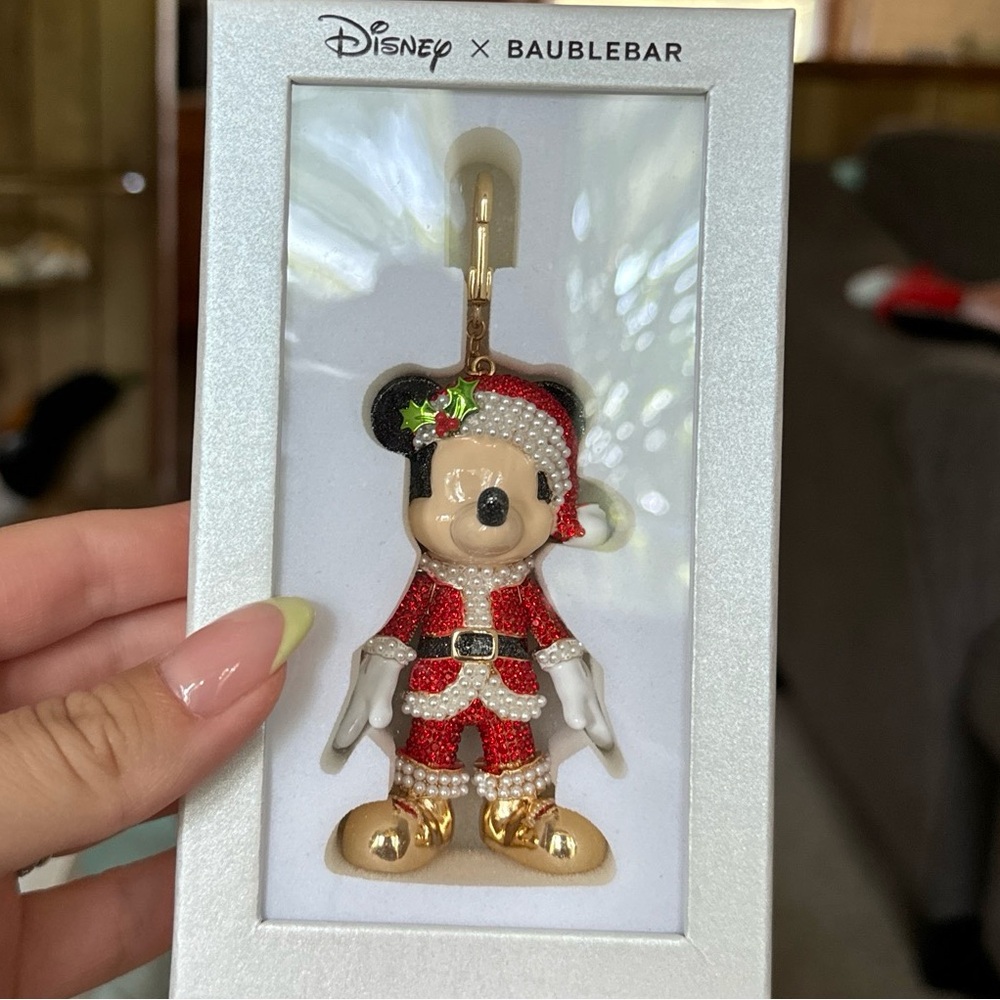 Disney BaubleBar Santa Mickey Bag Charm NEW